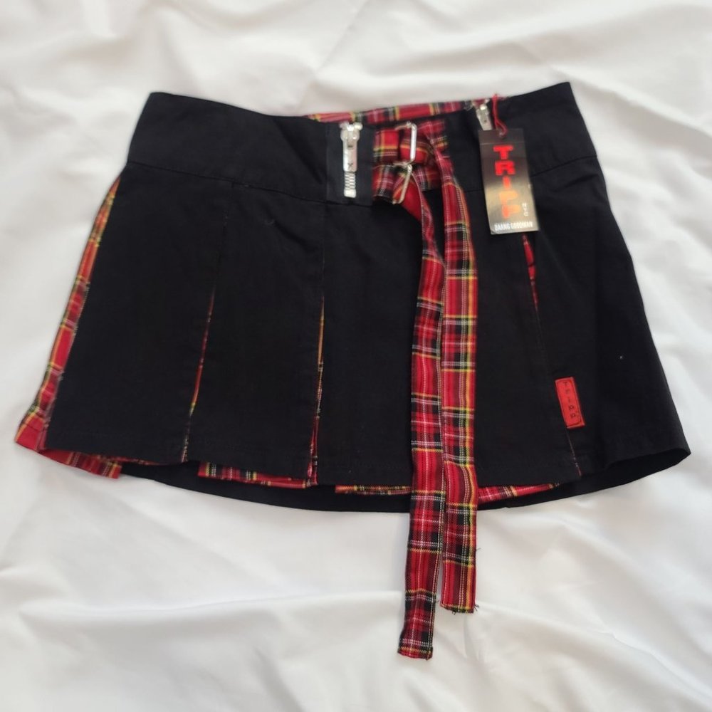 Vintage Tripp NYC Plaid Pleated Mini Skirt, Womens, Black, Red Plaid Pleats, XS - Picture 7 of 8